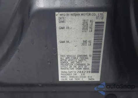 2018 Nissan Altima 2.5 Sr from USA, damaged, VIN 1N4AL3AP7JC284239